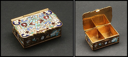 Boîte émail Cloisonné Bronze Doré, Mosaïque Et Fleurs En Décor, 2 Comp., 55x35x20mm. - TB - Cajas Para Sellos