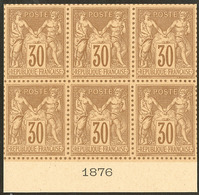 (*) Sage. 30c Brun N°80, Bloc De Six Bdf Avec Date 1876, Superbe. - R - 1876-1878 Sage (Type I)