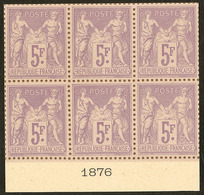 (*) Sage. 5f Violet Sur Lilas N°95, Bloc De Six Bdf Avec Date 1876, Superbe. - R - 1876-1878 Sage (Type I)