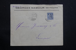 SYRIE - Enveloppe Commerciale De Beyrouth Pour Liverpool En 1914, Affranchissement Semeuse Surchargée - L 60697 - Storia Postale