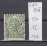 100K279 / 1907 - Michel Nr. 87 Used ( O ) Coat Of Arms , Luxembourg Luxemburg Lussemburgo - 1907-24 Abzeichen