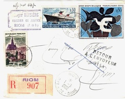 RIOM Puy De Dôme Lettre Recommand Dest Retour Envoyeur GC 3144 50c Braque 30c France 20c Thann Yv 1319 1325 1308 Ob 1962 - Storia Postale