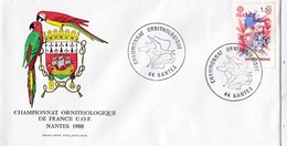 Oblitération Championnat Ornithologique Nantes 1980 Sur FDC - Afstempelingen & Vlagstempels