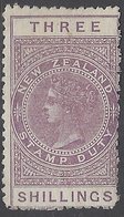 NZ 1882 Mint OG 3 Shilling QV Revenue - Steuermarken/Dienstmarken