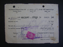 RECEIPT "THE PALESTINA / PALESTINE / ISRAEL ELETRIC CORP. LTD. IN 1948 IN THE STATE - Otros & Sin Clasificación