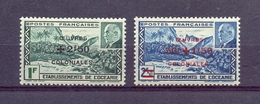 Etablissement De L'Oceanie 1944 - Marshal Philippe Pétain - Stamps 2v - Overprinted "Oeuvres Coloniales" And Surcharged - 1944 Maréchal Pétain, Surchargés – Œuvres Coloniales