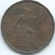 United Kingdom / Great Britain - 1936 - Farthing / ¼ Penny - George V - KM825 - B. 1 Farthing