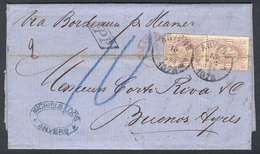 BELGIUM: 18/DE/1875 ANVERS - Argentina: Entire Letter Franked By Sc.36 Pair (Leopold II 1Fr.), Datestamp Of Anvers, Sent - 1869-1883 Léopold II