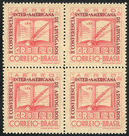 BRAZIL: RHM.A-51C, 1943 Lawyer's Conference, Block Of 4 With DOUBLE IMPRESSION Of The Dark Lilac Color Variety ("II CONF - Poste Aérienne