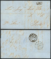 BRAZIL: Entire Letter Sent From Bahia To Porto On 18/AP/1857 Via British Mail, On Front With Dues "480" Reis, And Backst - Lettres & Documents