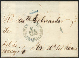 CUBA: Official Folded Cover Sent From Santiago To Santa María Del Rosario On 17/JUL/1850, VF Quality! - Covers & Documents