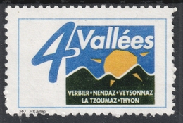 Switzerland 4 Vallées Verbier Nendaz Thyon Veysonnaz Mountain SKI LABEL CINDERELLA VIGNETTE 1990's Hungary My Stamp - Autres & Non Classés