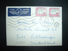 LETTRE MIGNONNETTE Par Avion Pour ALLEMAGNE TP M. DE DECARIS 0,25 Paire OBL.MEC.14-1 1965 BOIS COLOMBES (92) - 1960 Marianne De Decaris