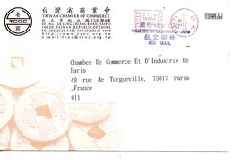 TAIWAN / Enveloppe Illustrée Monnaie Chinoise / Chambre De Commerce / Voyagée Par Avion  2002 - Storia Postale
