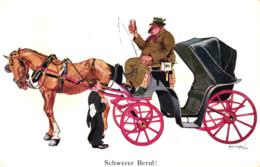 Kutsche, Pferd, Fiaker Mit Bier, Kellner "Schwerer Beruf", Sign. Schönpflug - Schoenpflug, Fritz