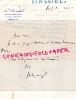 34-MONTPELLIER-75-PARIS- RARE AUTOGRAPHE RENE MASSIGLI-HAUT DIPLOMATE FRANCAIS FRANCE LIBRE- HOTEL RESTAURANT LE BRISTOL - Andere & Zonder Classificatie