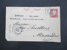 Bayern 1890 GA P 23 WZ 5W (89) München Nach Alexandrie  Ägypten Mit Ank. Stempel Alexandrie Arivee - Postal  Stationery