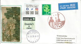 Greenery Day Japan 2020,letter Sent Andorra,with Andorran Label STAY HOME In Catalan Language During Covid19 Lockdown - Storia Postale