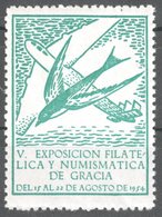 Swallow Airplane / Philatelic Exhibition Barcelona Gracia LABEL CINDERELLA VIGNETTE 1954 Spain - Hirondelles