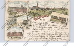 NIEDER-SCHLESIEN - GLOGAU / GLOGOW, Lithographie 1897, Kriegsschule, Lazarett, Post, Reichsbank, Rathaus - Schlesien