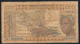 W.A.S. P107Ai  1000 FRANCS  1989 #L.020  VG-F - West African States