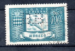 MONACO -- Timbre Perforé Perfin Luchung --  100 Francs Vert-bleu  Poste Aérienne --  B B  -- 15 15  Indice 4 - Errors And Oddities