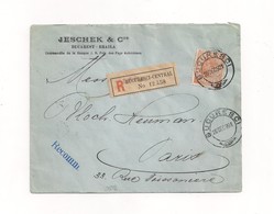 Romania Wheat Ear Cover 1901 From Bucharest To Paris, Franked 50 Bani Orange With Private Perfins, Superb! - Lettere