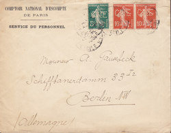 Perfin Perforé Lochung 'CNE' COMPTOIR NATIONAL D'ESCOMPTE De Paris Service Du Personnel 1915? Cover Lettre 3x Semeuse - Cartas & Documentos