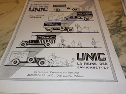 ANCIENNE PUBLICITE LA REINE DES  CAMIONNETTE UNIC   1928  HENNESSY - Camions
