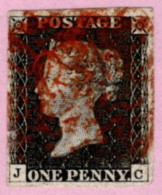 GBR SC #1 U (J,C) 1840 Queen Victoria 4 Margins W/red Cancel CV $375.00 - Used Stamps