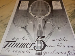 ANCIENNE PUBLICITE DE RAQUETTE TENNIS TUNMER  1928 - Autres & Non Classés