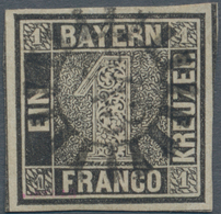 Bayern - Marken Und Briefe: 1849 SCHWARZER EINSER 1 Kr. Tiefschwarz, Platte 1 , Allseits Breitrandig - Andere & Zonder Classificatie