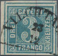 Bayern - Marken Und Briefe: 1849, Quadratausgabe 3 Kr. Blau, Platte 1 Mit Oben Dicker Doppelter Tren - Other & Unclassified