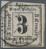 Bayern - Portomarken: 1862, 3 Kreuzer Schwarz Auf Weiß, Teils überaus Großzügig Geschnitten Mit Zwei - Otros & Sin Clasificación