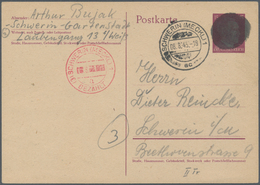 Deutsche Lokalausgaben Ab 1945 - Ganzsachen: "SCHWERIN" 1945, 8.8., 15 Pfg. Hitler Postkarte Geschwä - Otros & Sin Clasificación