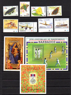 Barbade 1991-95, Papillons, Fin 2° Guerre, Noël, Cricket,**, Cote 45 €, - Barbados (1966-...)