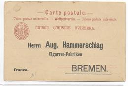 SUISSE - CARTE ENTIER POSTAL Avec REPIQUAGE PRIVE => FABRIQUE CIGARRE à BREMEN (GERMANY) - TABAC - Interi Postali