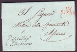 OMBRONE (114) - LAC - 114 SIENNE (27x12) En Rouge (1-7-1809) + "Préfet Dépt / De L'Ombrone" - 1792-1815: Départements Conquis