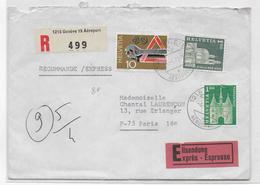 SUISSE - 1972 - ENVELOPPE Par EXPRES RECOMMANDEE De GENEVE AEROPORT => PARIS - Lettres & Documents