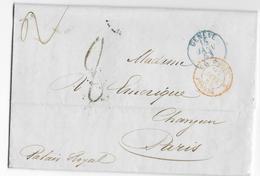 SUISSE - 1853 - LETTRE De GENEVE => PARIS Avec ENTREE Par FERNEX "3" - TAXE 8 TAMPON Et 2 MANUSCRITE - Marcophilie