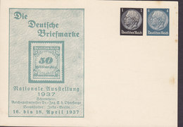 Deutsches Reich Postal Stationery Ganzsache Entier PRIVATE Print Deutsche Briefmarke National Ausstellung 1937 (Unused) - Cartes Postales