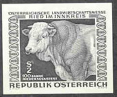 AUSTRIA (1967) Prize Bull "Mucki". Black Print, Centenary Of Ried Festival And Agricultural Fair. Scott No 795 - Ensayos & Reimpresiones