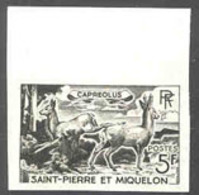 ST. PIERRE & MIQUELON (1966) Roe Deer. Trial Color Proof In Black From Margin Of Sheet. Scott No 372 - Imperforates, Proofs & Errors
