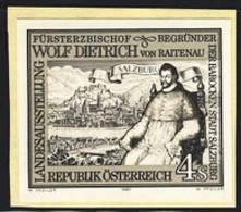 AUSTRIA (1987) Prince Archbishop Von Raitenau. View Of Salzburg. Black Print.  Scott No 1397, Yvert No 1713. - Proeven & Herdruk