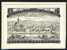 AUSTRIA (1980) Steyr. Black Print. Scott No 1156, Yvert No 1474. Etching From 1693. - Proeven & Herdruk
