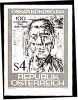 AUSTRIA (1986) Self Portrait - Oskar Kokoschka. Black Print. Scott No 1339, Yvert No 1670. - Proeven & Herdruk