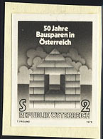 AUSTRIA (1975) Stylized Bank. Black Print. Scott No 1026, Yvert No 1326. 50th Anniversary Of Austrian Building Savings - Proofs & Reprints