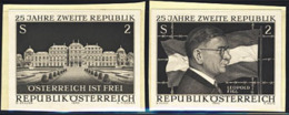 AUSTRIA (1970) Belvedere Palace. Figl. Set Of 2 Black Prints. 25th Anniversary Of Austrian Republic. Scott Nos 860-1 - Proeven & Herdruk