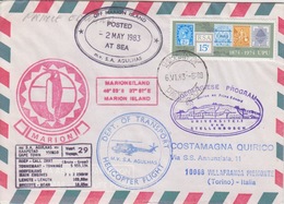 Polaire Sud-africain, 2 Lettre Obl. CapeTown Le 6 VI 83 Cachets Et Coord. Marion Is. 2May83 + Mv Agulhas 29 + Helicopter - Lettres & Documents
