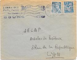 Enveloppe Vide Publicité LIBRAIRIE PAPETERIE MONTBARBON à BOURG (Ain) 1945 - 2 TIMBRES Dont 1 Surchargé Pour SECAP Lyon - Imprimerie & Papeterie